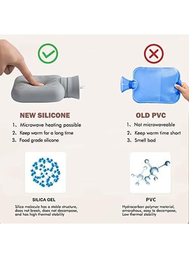 Arabest Hot Water Bottle with Soft Cover,Small Lovely and Reusable Hot Water Bottles Hand Warmers Portable Removeable&Washable Knit Bottle Covers, Microwave Oven Heating Available (Grey) - Image 2