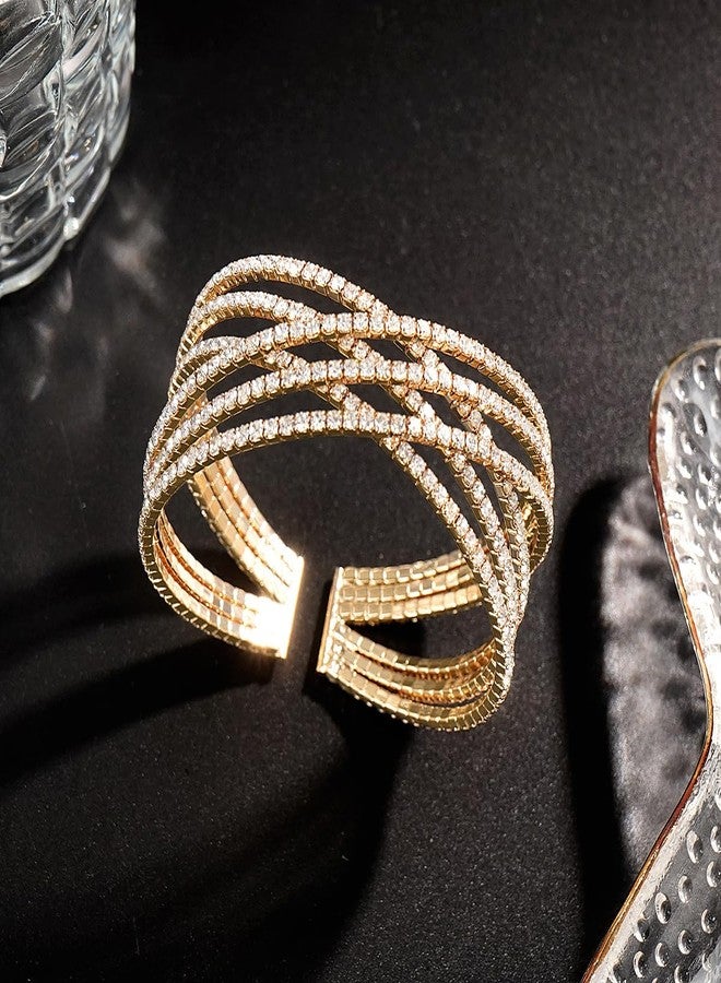 Suyi Rhinestone Bracelet Multilayer Gold Cuff Bracelet for Women Crystal Braidal Bracelets Gold 1 - Image 4