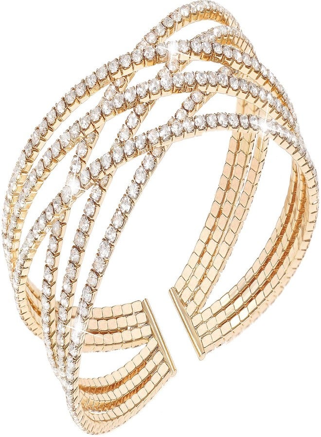 Suyi Rhinestone Bracelet Multilayer Gold Cuff Bracelet for Women Crystal Braidal Bracelets Gold 1 - Image 1