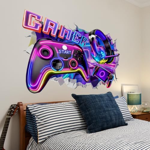 MagiMural 3D Game Room Decor Gaming Room Wall Decals Colorful Gamer Controller Video Gaming Joystick Stickers Boy Bedroom Teenagers Playroom Decor - Image 5