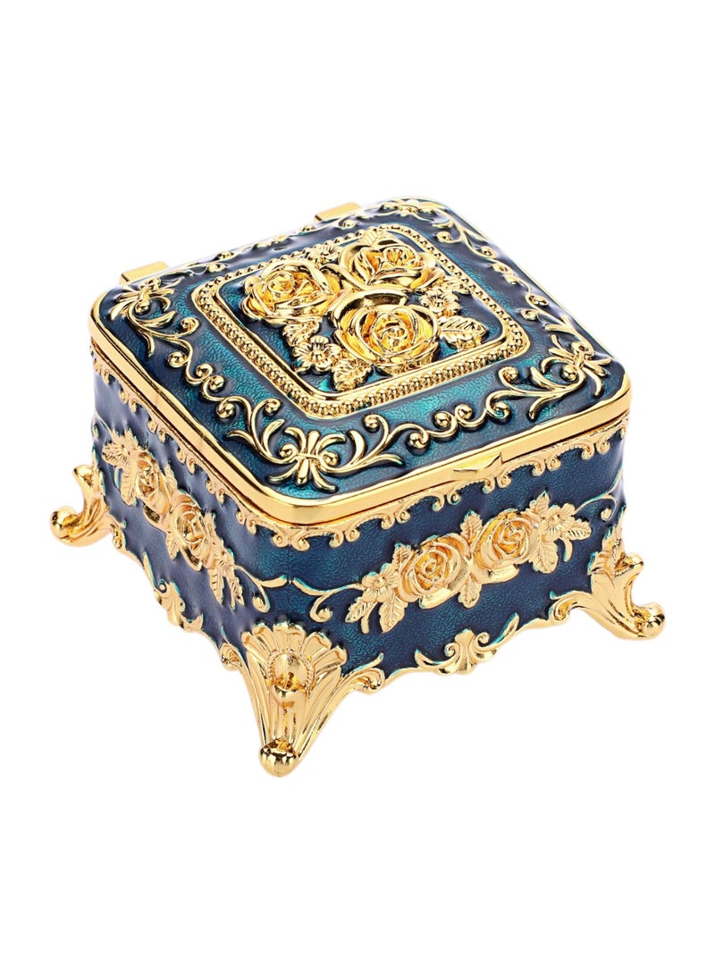 Jolley Vintage Metal Jewelry Box, Jewelry Storage Ring Box, Rose Pattern Jewelry Organizer for Rings Earrings Necklaces, Women Girls Home Decor Souvenir Box 3x3x2.4 inches  - Image 1