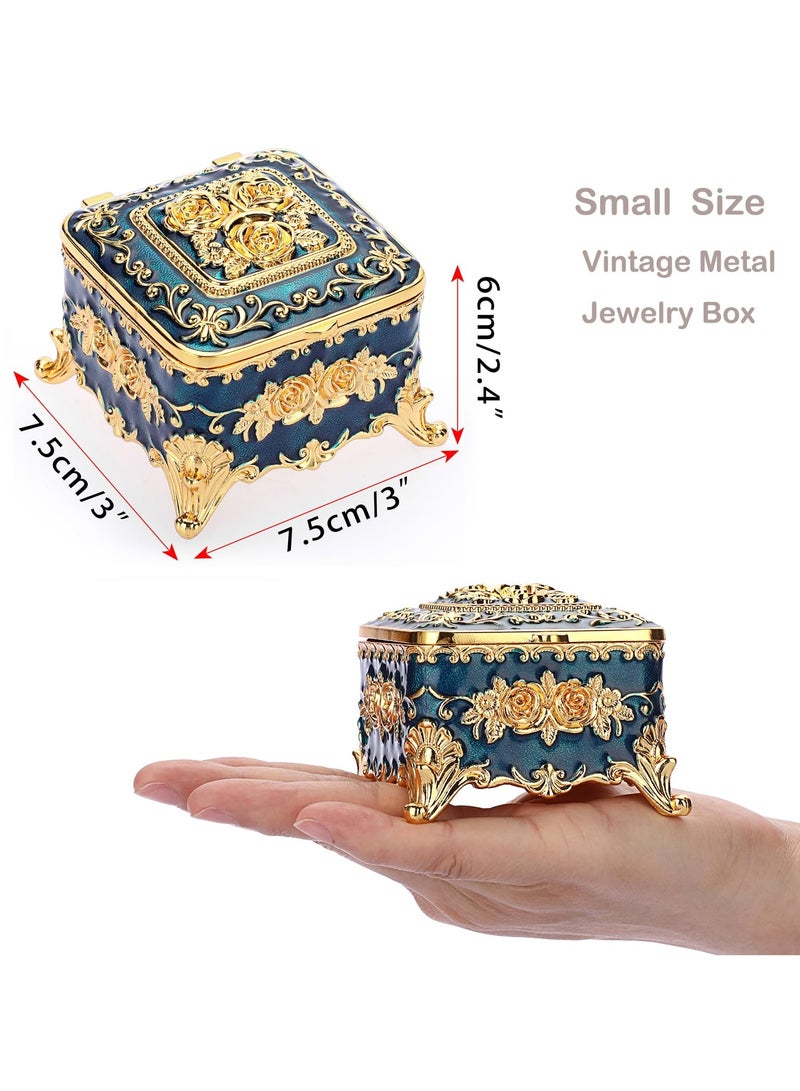 Jolley Vintage Metal Jewelry Box, Jewelry Storage Ring Box, Rose Pattern Jewelry Organizer for Rings Earrings Necklaces, Women Girls Home Decor Souvenir Box 3x3x2.4 inches  - Image 2