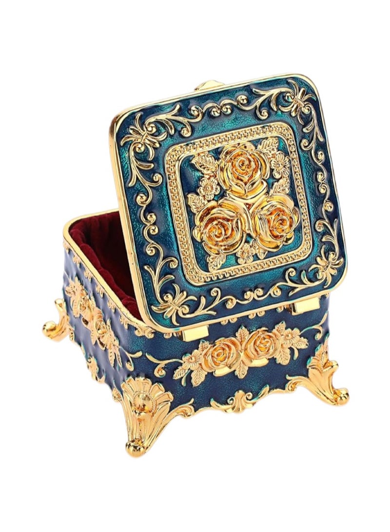Jolley Vintage Metal Jewelry Box, Jewelry Storage Ring Box, Rose Pattern Jewelry Organizer for Rings Earrings Necklaces, Women Girls Home Decor Souvenir Box 3x3x2.4 inches  - Image 3