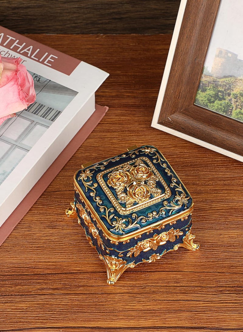 Jolley Vintage Metal Jewelry Box, Jewelry Storage Ring Box, Rose Pattern Jewelry Organizer for Rings Earrings Necklaces, Women Girls Home Decor Souvenir Box 3x3x2.4 inches  - Image 4