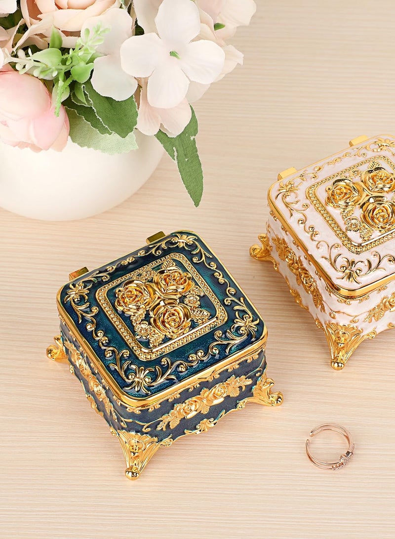 Jolley Vintage Metal Jewelry Box, Jewelry Storage Ring Box, Rose Pattern Jewelry Organizer for Rings Earrings Necklaces, Women Girls Home Decor Souvenir Box 3x3x2.4 inches  - Image 5
