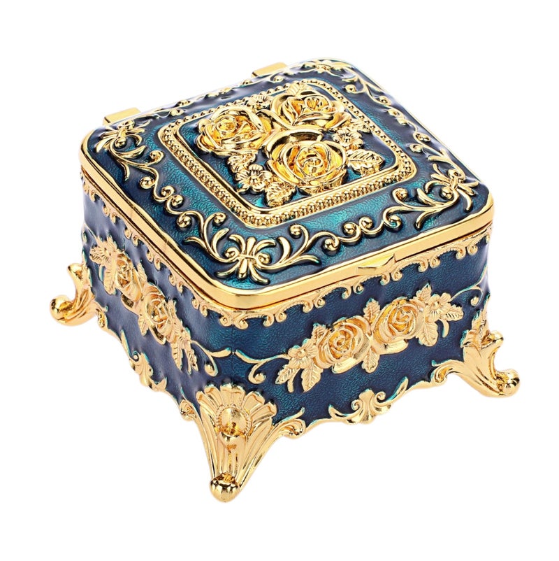 Jolley Vintage Metal Jewelry Box, Jewelry Storage Ring Box, Rose Pattern Jewelry Organizer for Rings Earrings Necklaces, Women Girls Home Decor Souvenir Box 3x3x2.4 inches - Image 1