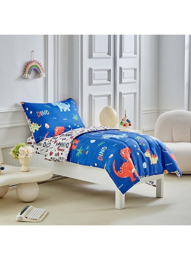 Uozzi Bedding طقم سرير ديناصور للأطفال للأولاد والبنات Navy 4 قطع - طقم سرير للأطفال - ناعم للغاية كرتوني لطيف ديناصورات برتقالية - طقم لحاف، ملاءة مشدودة، ملاءة مسطحة، غطاء وسادة UOZZIBEDDING SYUTBS-21-T02 - Image 3