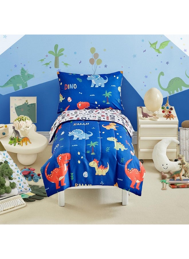 Uozzi Bedding طقم سرير ديناصور للأطفال للأولاد والبنات Navy 4 قطع - طقم سرير للأطفال - ناعم للغاية كرتوني لطيف ديناصورات برتقالية - طقم لحاف، ملاءة مشدودة، ملاءة مسطحة، غطاء وسادة UOZZIBEDDING SYUTBS-21-T02 - Image 1