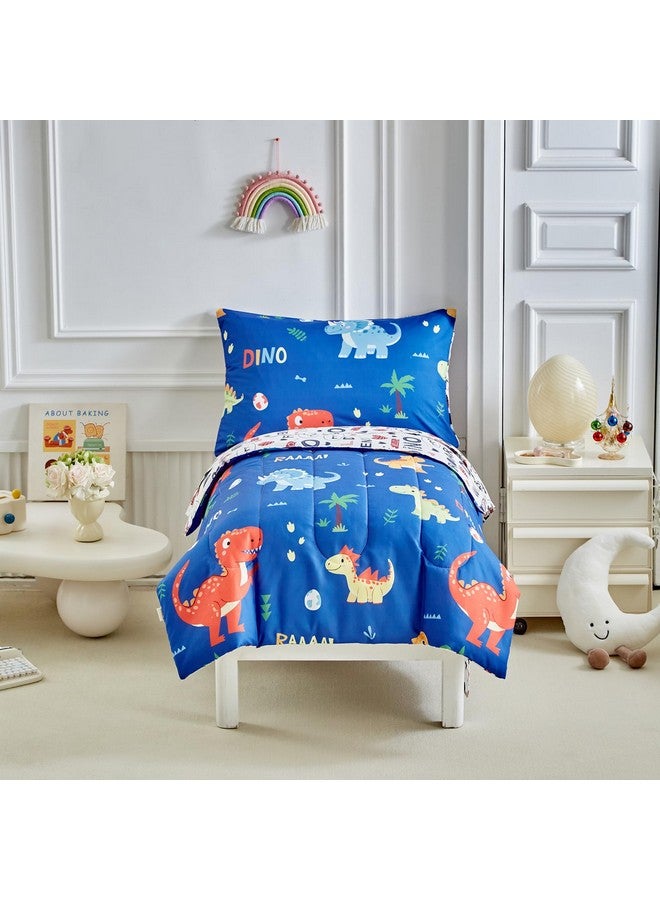 Uozzi Bedding طقم سرير ديناصور للأطفال للأولاد والبنات Navy 4 قطع - طقم سرير للأطفال - ناعم للغاية كرتوني لطيف ديناصورات برتقالية - طقم لحاف، ملاءة مشدودة، ملاءة مسطحة، غطاء وسادة UOZZIBEDDING SYUTBS-21-T02 - Image 2