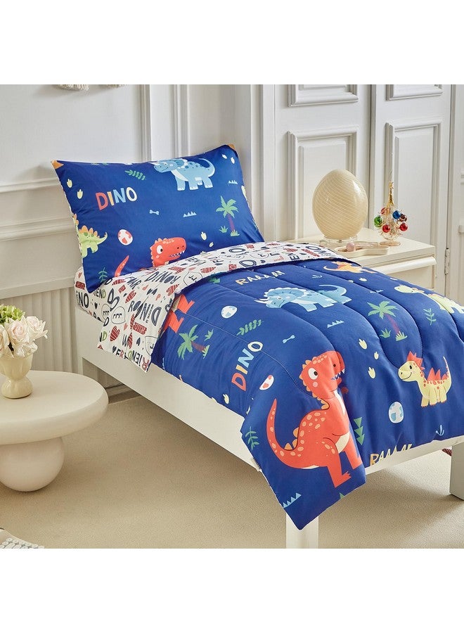 Uozzi Bedding طقم سرير ديناصور للأطفال للأولاد والبنات Navy 4 قطع - طقم سرير للأطفال - ناعم للغاية كرتوني لطيف ديناصورات برتقالية - طقم لحاف، ملاءة مشدودة، ملاءة مسطحة، غطاء وسادة UOZZIBEDDING SYUTBS-21-T02 - Image 4