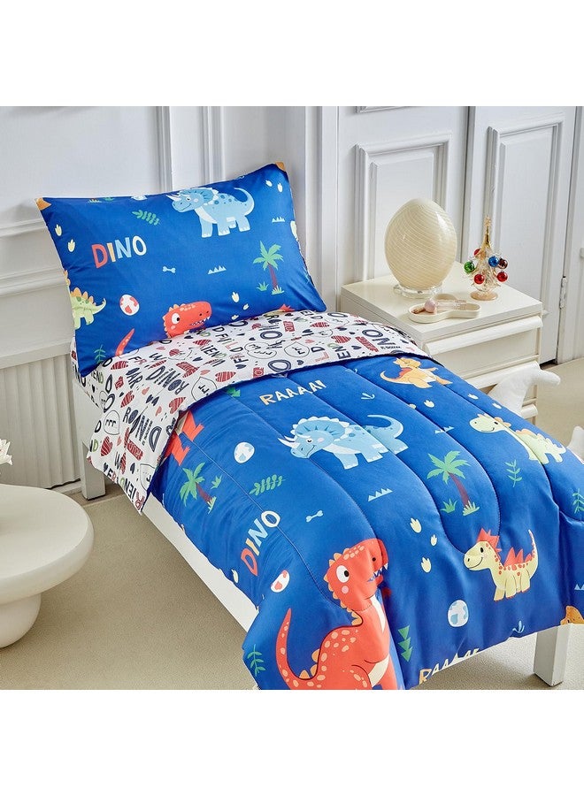 Uozzi Bedding طقم سرير ديناصور للأطفال للأولاد والبنات Navy 4 قطع - طقم سرير للأطفال - ناعم للغاية كرتوني لطيف ديناصورات برتقالية - طقم لحاف، ملاءة مشدودة، ملاءة مسطحة، غطاء وسادة UOZZIBEDDING SYUTBS-21-T02 - Image 5