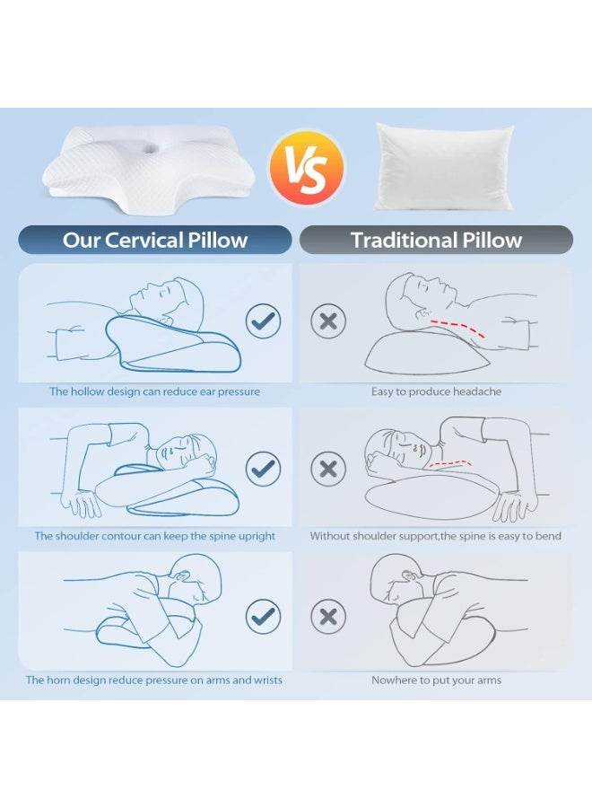 وسادة عنق من رغوة الذاكرة (Memory Foam) - وسادة سرير مريحة بتصميم انسيابي مزدوج الاستخدام (2 في 1) مع غطاء قابل للغسل وجيد التهوية؛ مناسبة لمن ينامون على الجانب أو الظهر أو البطن. - Image 4