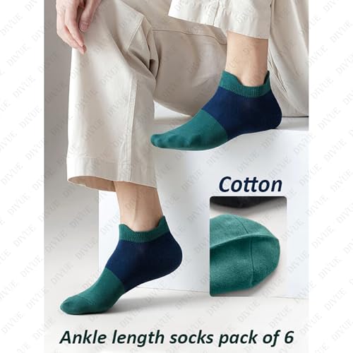 DIVUE Ankle Length Cotton Socks for Men & Women | Multi Color Pack of 6 Combo | Double Ear Design | Breathable Soft Cotton Fabric | Stretchable Durable Comfortable Socks for Gym Sports Office Casual - Image 3