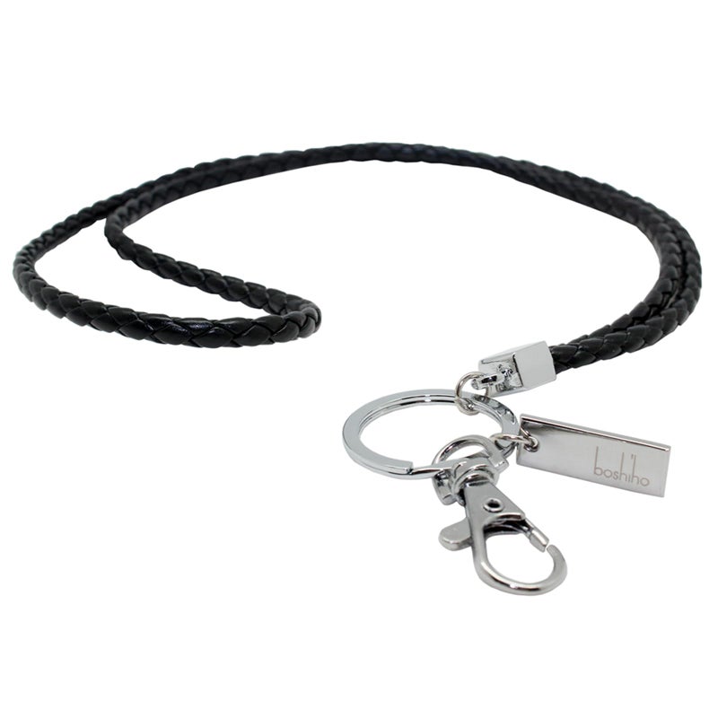 Boshiho Vertical Style Leather ID Card Badge Holder with Keychain Lanyard (Black with Keychain) - Image 5