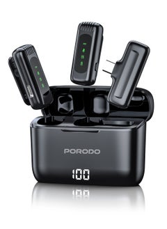 Double Microphone with Charging Case - Black