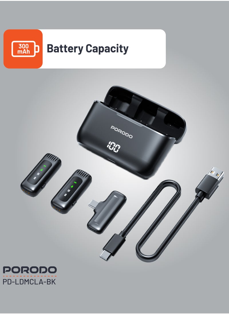 بورودو ميكروفون مزدوج مع علبة شحن وموصل Type-C ومحول Lightning / اشحن جهازك أثناء الاستخدام / ميكروفون منخفض الكمون - أسود  - Image 5