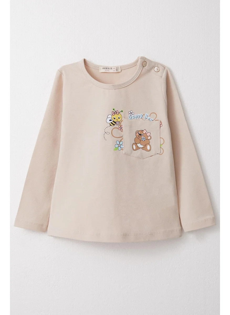 Breeze Girl Long Sleeve T-Shirt Happy Animals Printed 1.5-5 Years, Beige