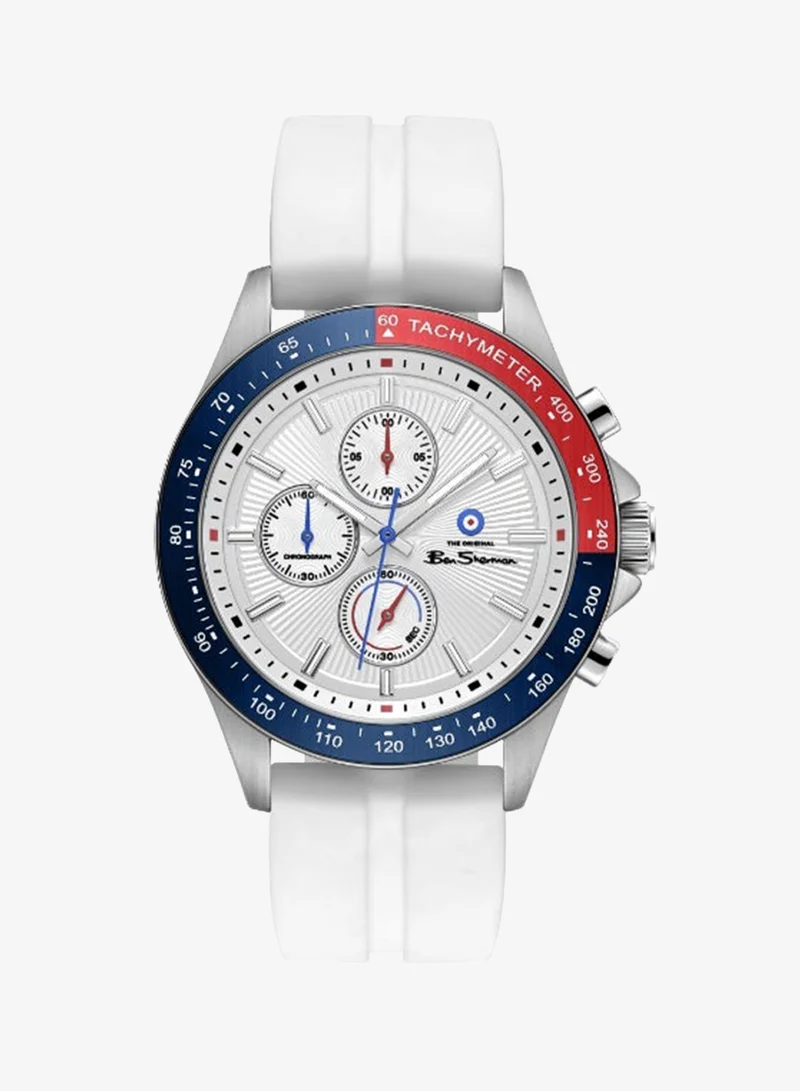 Ben Sherman Winchester Silver Dial White Silicone Strap Chronograph Watch for Men, 43.2mm