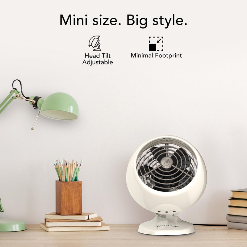 Vornado VFANâ„¢ Mini Classic Vintage Fan, Retro Metal Air Circulator, For Desk & Bedside, 2 Speeds, Adjustable Tilt, Personal Cooling with Targeted Airflow, Quiet Fan, Vintage White - Image 5