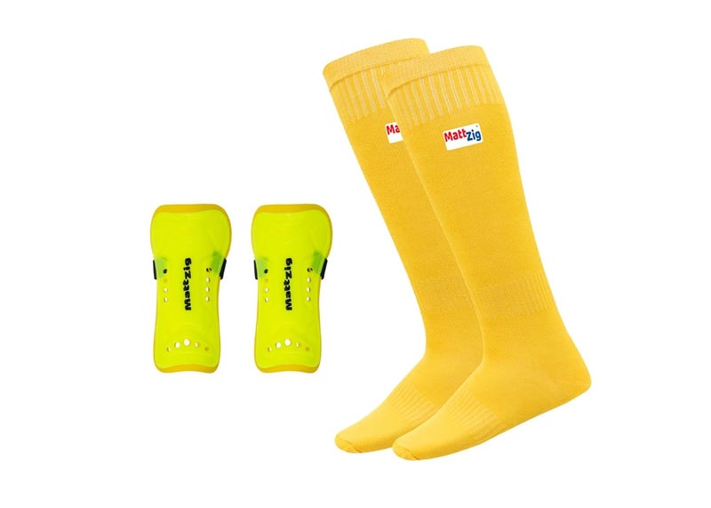 MATTZIG ® Elite Football Kit (One Pair Plain Lycra Socks & One Pair Elite Shin Guard) (Yellow) - Image 1