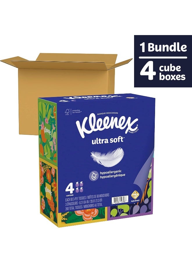 Kleenex Kleenex Ultra Soft, 4 Cube Boxes, Soft Facial Tissue, 60 Tissues per Box, 3-Ply  - Image 2