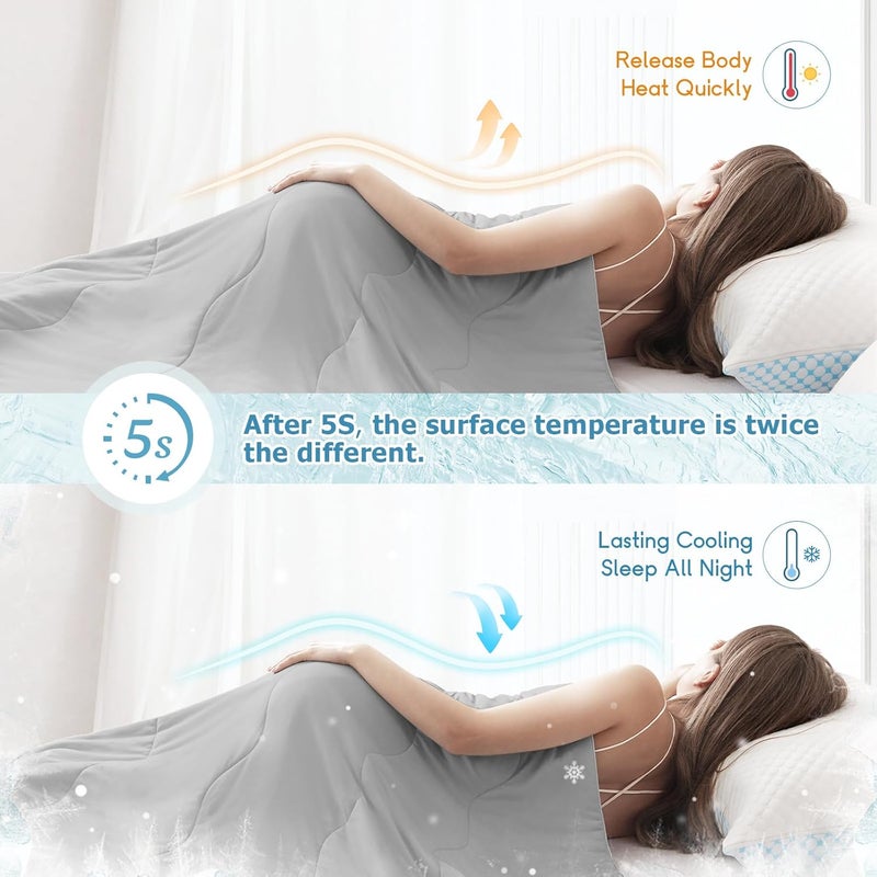 EASELAND Cooling Comforter Queen, Cold Touch Fabric Absorbs Body Heat, Double-Sided Cool Design Soft Fluffy Cooling Blanket for Night Sweats Hot Sleeper(Grey, Queen(90"x90")) - Image 4