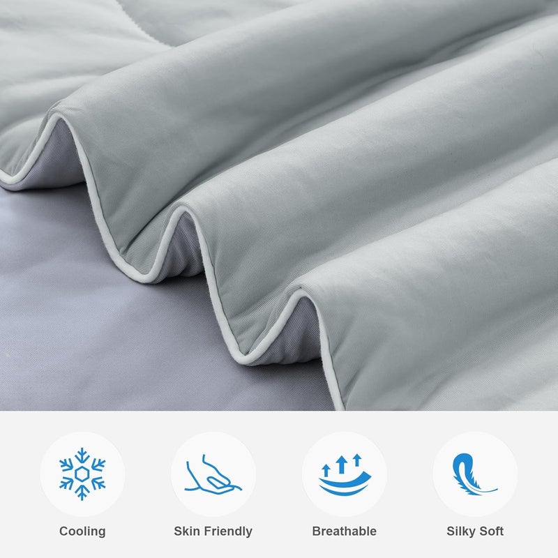 EASELAND Cooling Comforter Queen, Cold Touch Fabric Absorbs Body Heat, Double-Sided Cool Design Soft Fluffy Cooling Blanket for Night Sweats Hot Sleeper(Grey, Queen(90"x90")) - Image 2