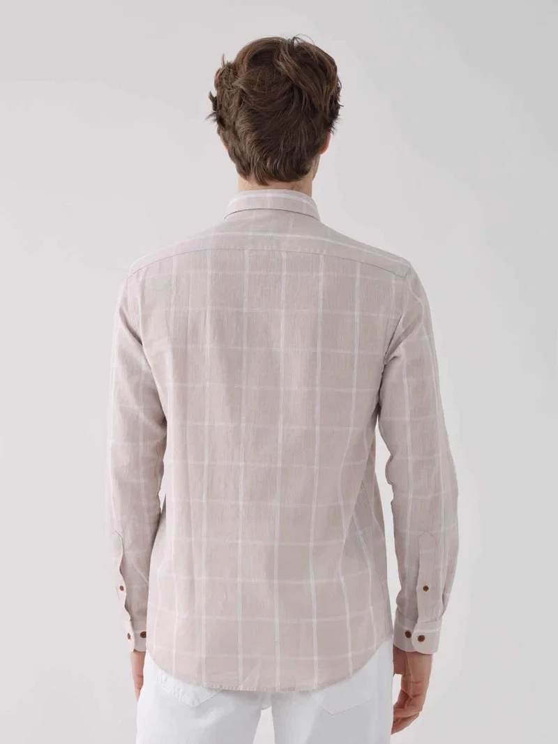 دوفي Beige Men's Slim Fit Brent Button Collar Long Sleeve Shirt