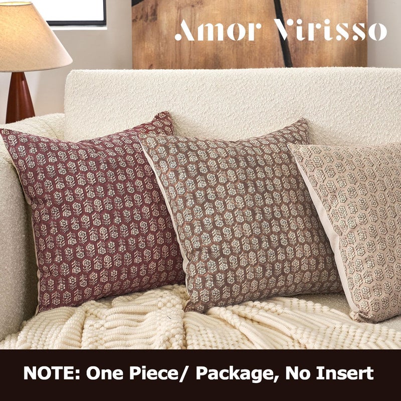 Amor Virisso Floral Pillow Covers 18x18 Couch Pillows for Living Room Farmhouse Neutral Pillow Covers Decorative Throw Pillow Covers Accent Sofa Pillows 1PC, Cognac Brown - Image 4