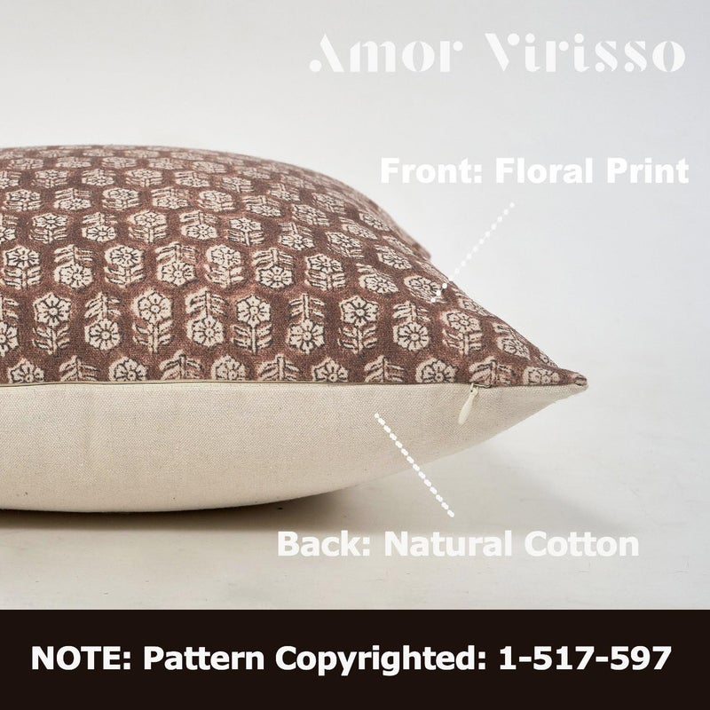 Amor Virisso Floral Pillow Covers 18x18 Couch Pillows for Living Room Farmhouse Neutral Pillow Covers Decorative Throw Pillow Covers Accent Sofa Pillows 1PC, Cognac Brown - Image 2
