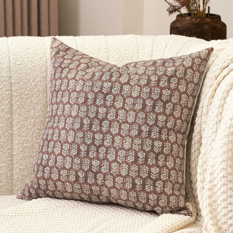 Amor Virisso Floral Pillow Covers 18x18 Couch Pillows for Living Room Farmhouse Neutral Pillow Covers Decorative Throw Pillow Covers Accent Sofa Pillows 1PC, Cognac Brown - Image 1