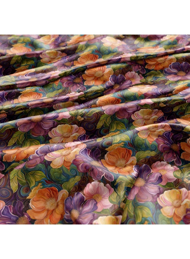 فيلاتو Ù‚Ù…Ø§Ø´ Ø­Ø±ÙŠØ± Ø§Ù„Ù„ÙŠÙ„ Ø¹Ø±Ø§Ù…ÙŠ Ø¨Ø§Ù„ÙŠØ§Ø±Ø¯Ø© Ø¨ØªØµÙ…ÙŠÙ… Ø²Ù‡ÙˆØ± Ù…ØªØ¹Ø¯Ø¯ Ø§Ù„Ø£Ù„ÙˆØ§Ù† Ù„Ø¬Ù„Ø§Ø¨ÙŠØ© Ù…Ø®ÙˆÙŠØ±ØŒ Ø¹Ø±Ø¶ 58 Ø¨ÙˆØµØ©ØŒ Ù„Ù…Ø³Ø© Ù�Ø§Ø®Ø±Ø© - Image 3