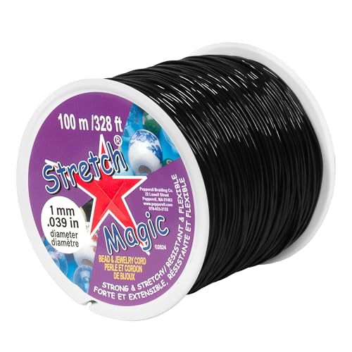 Stretch Magic Elastic Beading Cord – Black Color, 1mm in Diameter, 100-Meter (328 ft) - Easy to Knot, Strong & Stretchy String for Making Beaded Jewelry - Image 1