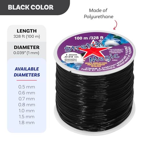 Stretch Magic Elastic Beading Cord – Black Color, 1mm in Diameter, 100-Meter (328 ft) - Easy to Knot, Strong & Stretchy String for Making Beaded Jewelry - Image 3