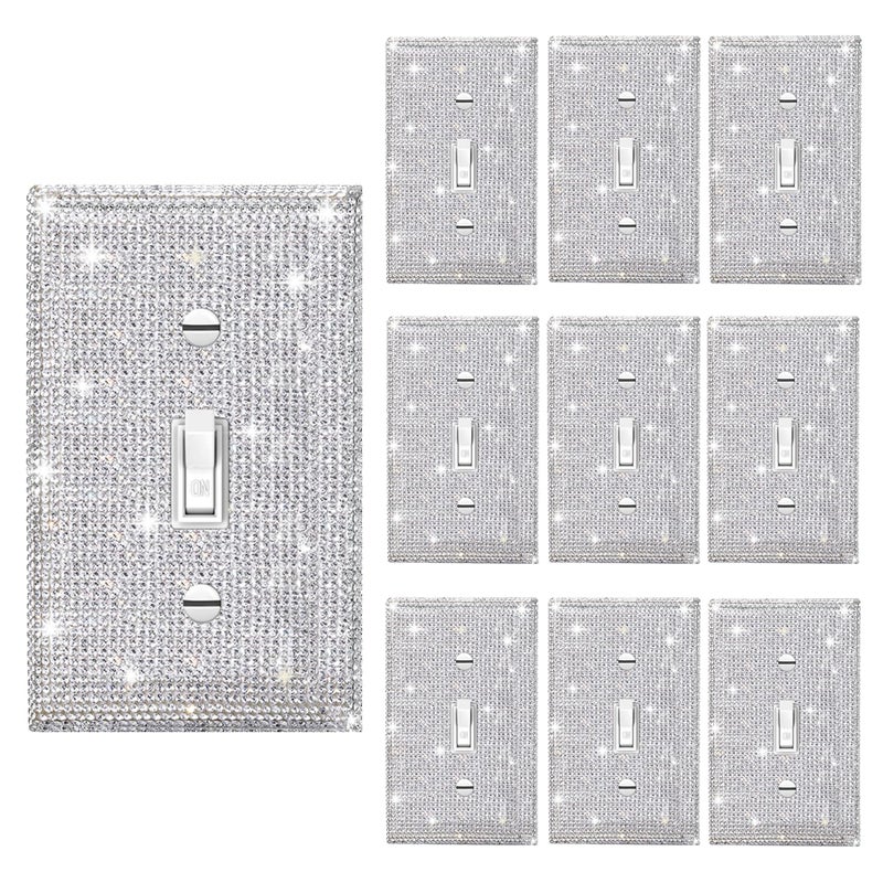 Gaocai 10 Pcs Shiny Silver Rhinestone Wall Plate Cover Decorative Light Switch Cover Bling Rhinestones Switch Covers Wall Plate Cover - Image 2