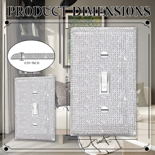Gaocai 10 Pcs Shiny Silver Rhinestone Wall Plate Cover Decorative Light Switch Cover Bling Rhinestones Switch Covers Wall Plate Cover - Image 3