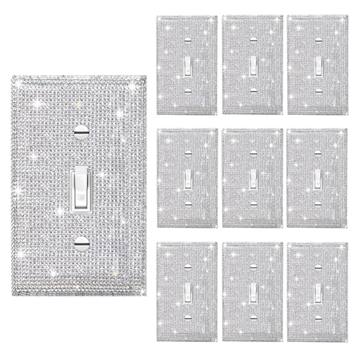 Gaocai 10 Pcs Shiny Silver Rhinestone Wall Plate Cover Decorative Light Switch Cover Bling Rhinestones Switch Covers Wall Plate Cover - Image 1
