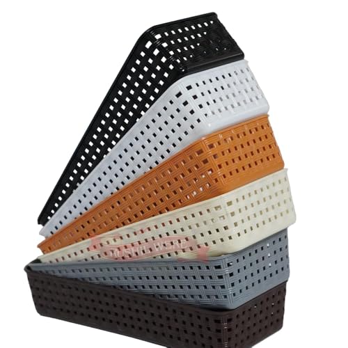 RUSHIL WERE Multipurpose Desk Organizer Basket | 1 Free Mobile Pyramid | Storage Basket for Kitchen, Bathroom, Office, Makeup | Multicolour | 23 × 8 × 5 cm | Plastic | Pack of 6 - Image 2