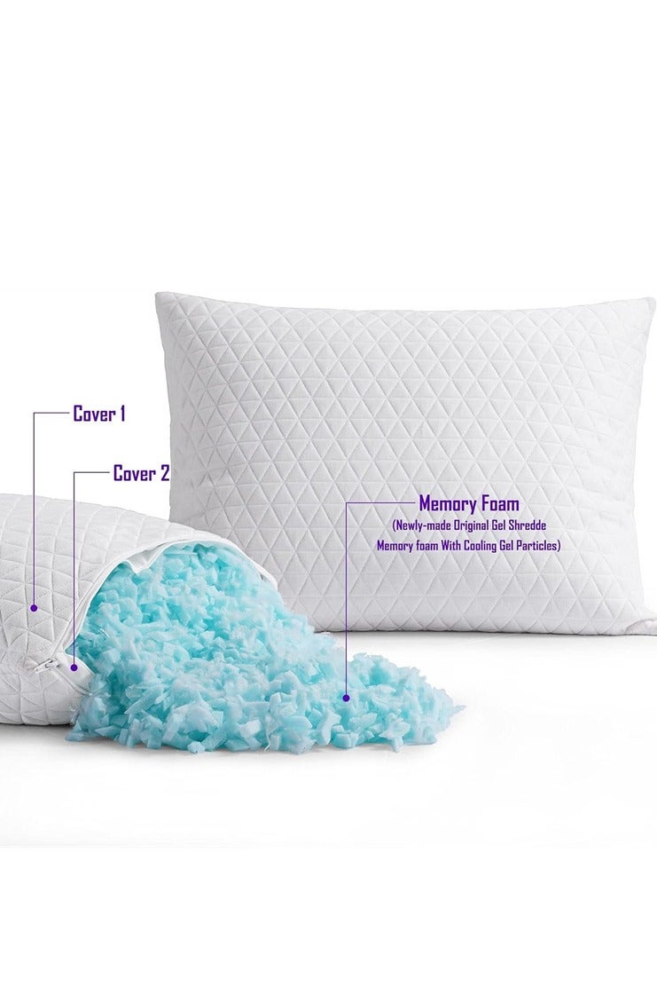 وسادة رغوة الذاكرة القابلة للتعديل - حشوة إضافية 1600 جرام، مقاس كبير 48x74 سم | غطاء قابل للغسل من خيزران | ارتفاع قابل للتخصيص لجميع أوضاع النوم | مضاد للحساسية ولا ينتطح أبدًا - Image 2