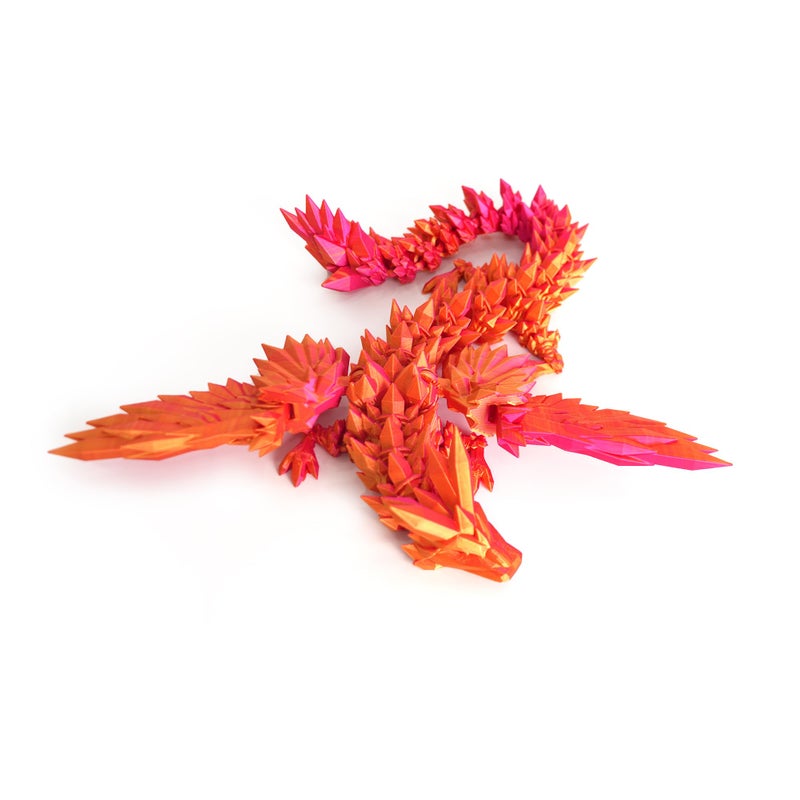 Flavery 3D Printed Dragon 18 inch Flying Articulated Dragon with Wings Flexible Winged Crystal Fidget Toy Home Decor Birthday Gift Desk PetRed Mix Gold - Image 2