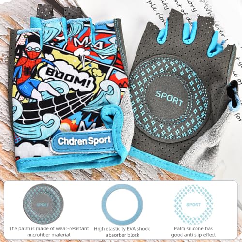 Proberos® Kids Bike Gloves Surfing Boy Cartoon Print Kids Riding Gloves Anti-Slip Breathable Fingerless Riding Gloves Sport Gloves for 9-15 Years Old, L - Image 5