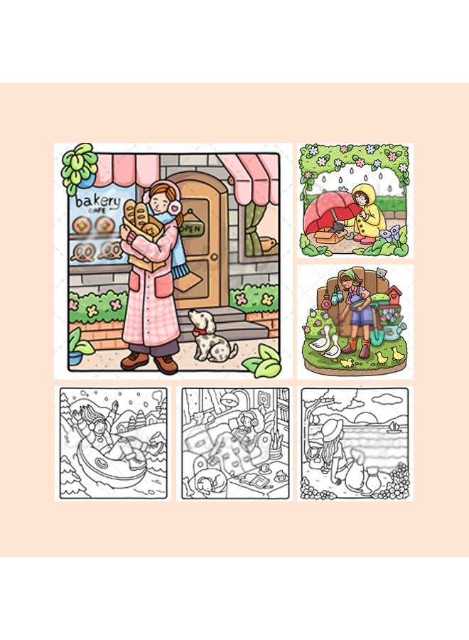 Unique Girl Moments: A Stress-Relief Coloring Book for Adults & Teens - Cute & Cozy Daily Activities, Mindfulness Illustrations | Relaxing Anti-Anxiety Art Therapy (Cozy Spaces Collection) - Image 2