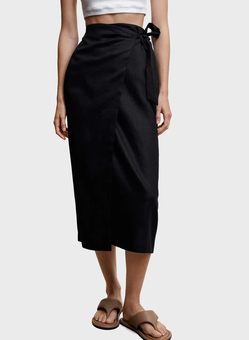 MANGO High Waist Tie Detail Skirt