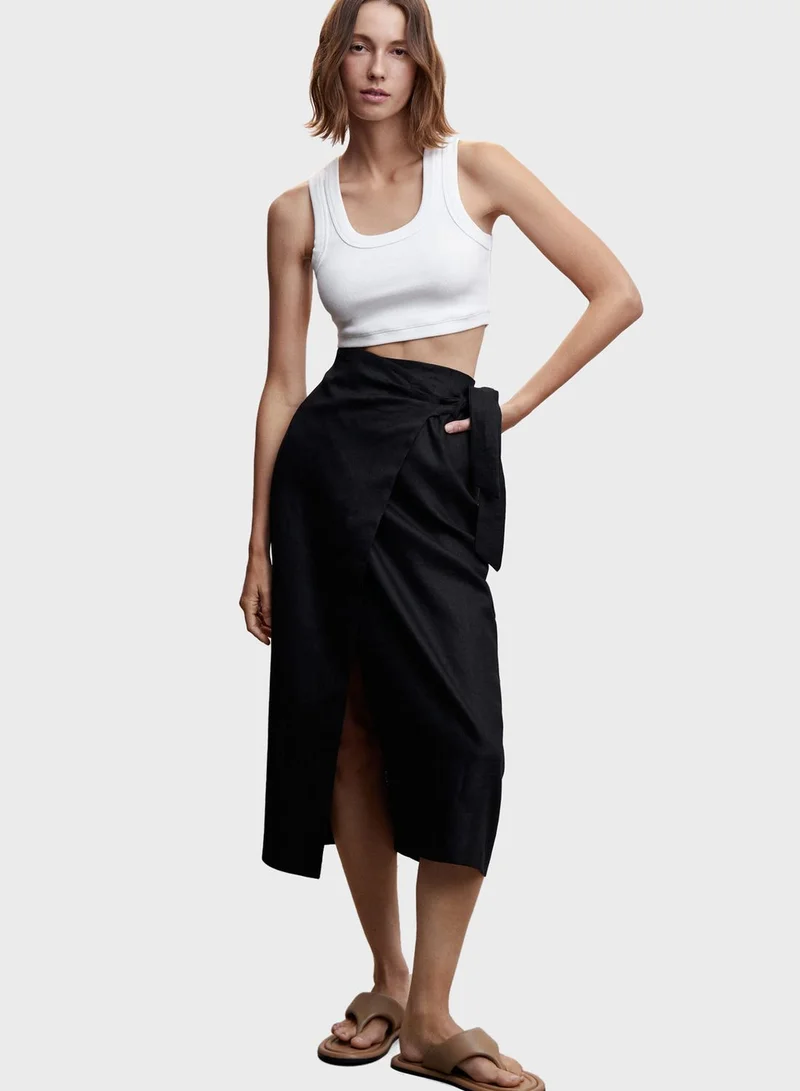 MANGO High Waist Tie Detail Skirt