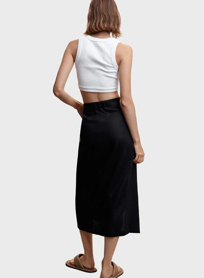 MANGO High Waist Tie Detail Skirt