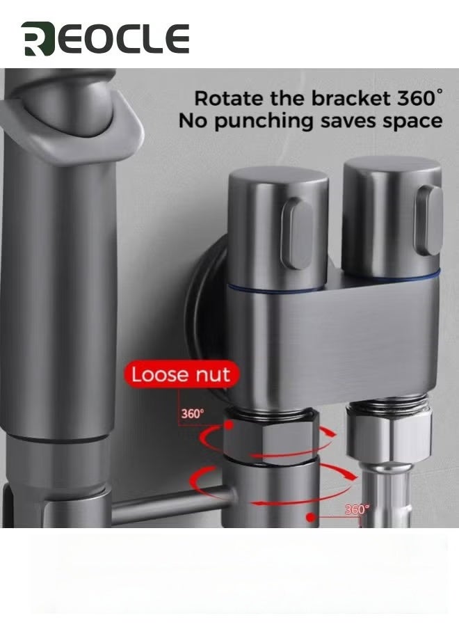 REOCLE 4 Pcs Bidet Toilet Spray Gun Set Handheld Bidet Sprayer Shattaf with Stainless Steel Chrome Hose Toilet Water Sprayer Black - Image 2