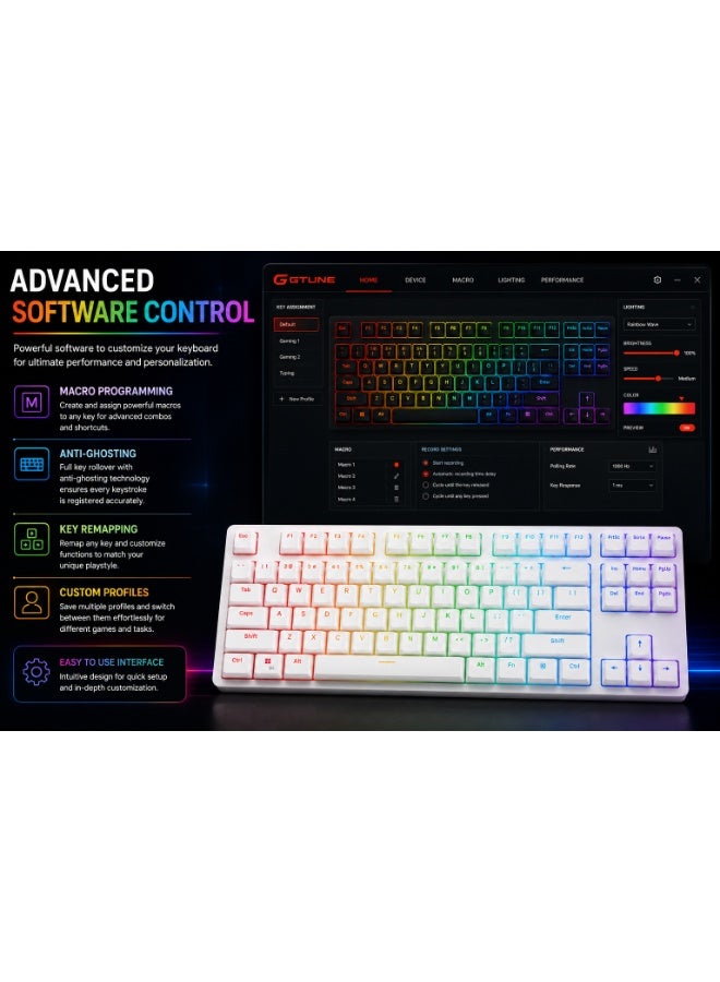 لوحة مفاتيح الألعاب الميكانيكية GK687 - مفاتيح Gateron الحمراء - إضاءة LED RGB كاملة - مفاتيح قابلة للبرمجة باستخدام البرنامج (الإنجليزية والعربية) - Image 3