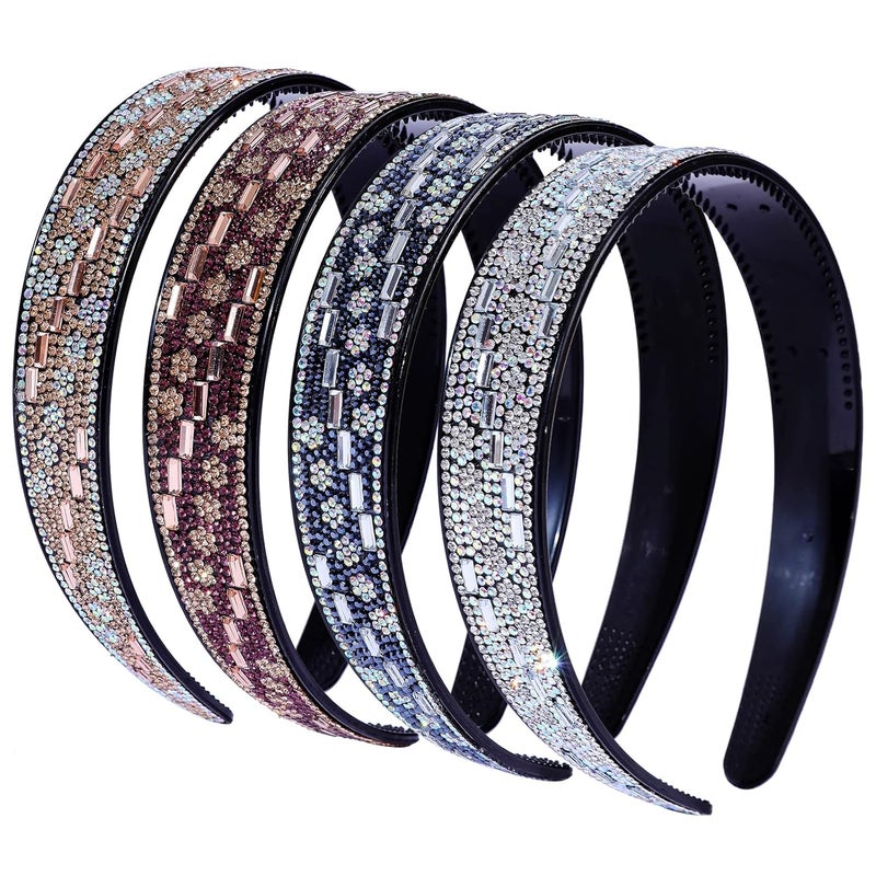 4PCS Fashion Rhinestone Headbands for Women Crystal Bling Headband Teeth Comb Hairbands Non Slip Hair Hoop Hair Accessories for Girls Ladies