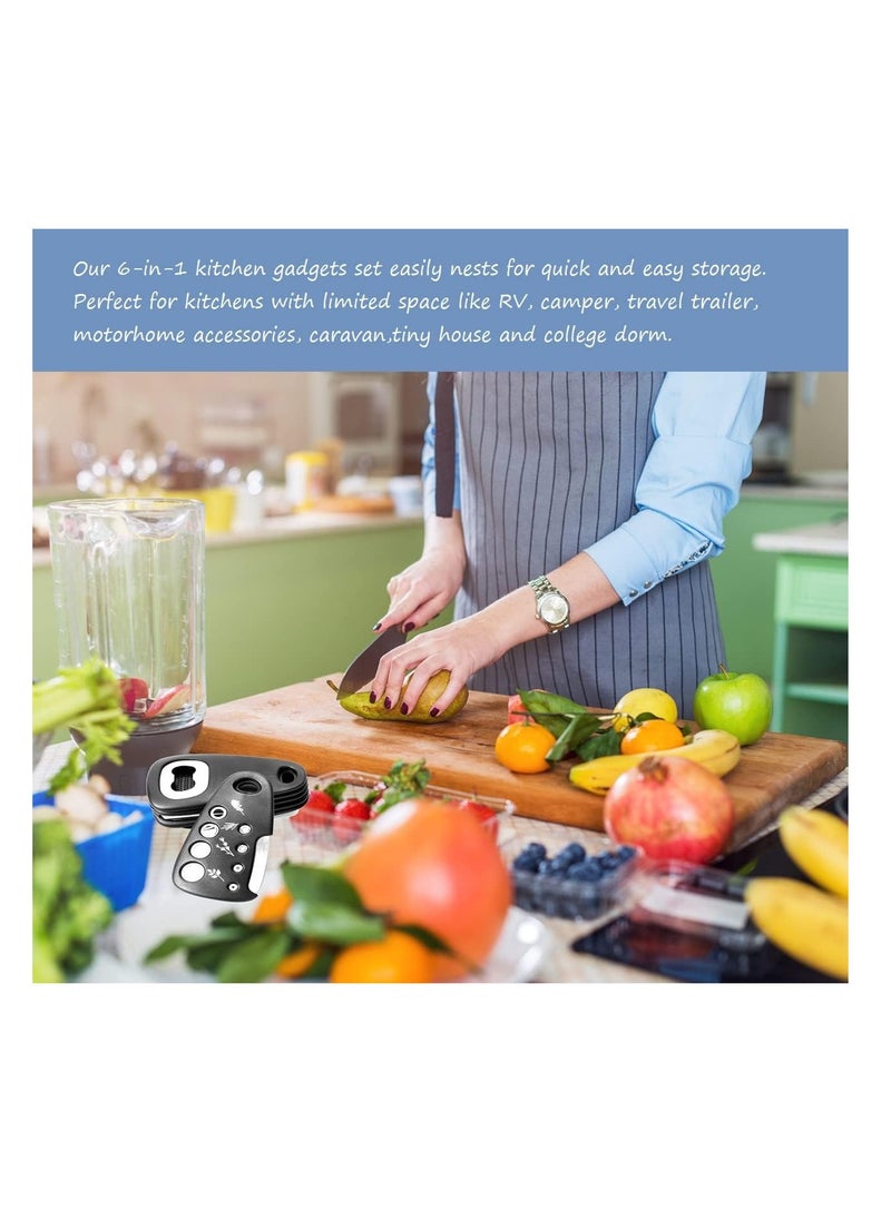 ARNOTEC - 6 Pieces Kitchen Gadgets Set,Space Saving Cooking Tools,Camper Gifts,Kitchen AccessoriesRV Gifts,Cheese Grater,Bottle Opener, Fruit/Vegetable Peeler, Pizza Cutter, Garlic/Ginger G rinder - Image 1