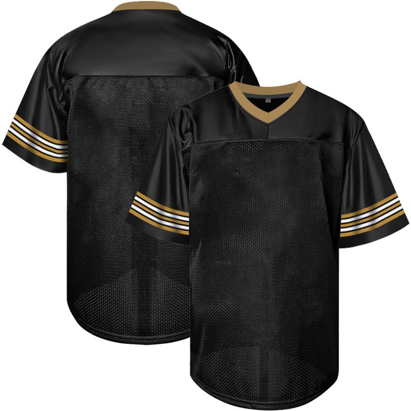 Atonmore Men Blank Plain Football Jersey, Adult Hip Hop Hipster Short Sleeve Mesh Pullover Shirts,Custom Sports Uniforms for Party(ST-Black,Large) - Image 1